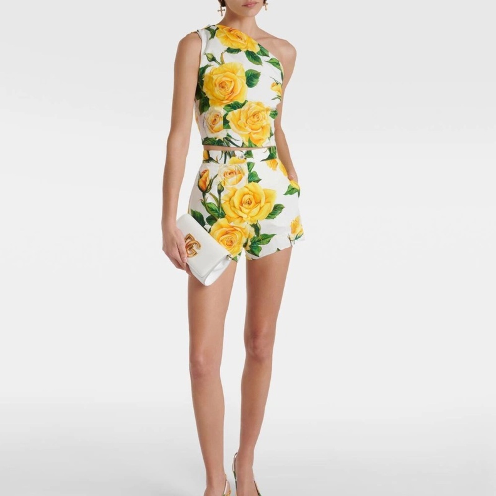 Dolce & Gabbana White and Yellow Floral Women Shorts